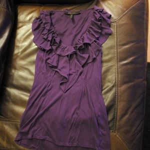 BCBG MaxAzria Sleeveless V Neck Ruffled Top